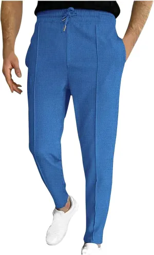 Ctreela Men's Casual Dress Pants Skinny Chino Pants Waffle Tapered Pants Flat Front Slacks Slim-Fit Elastic Waist Trousers