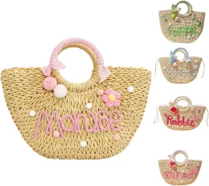 Customizable Personalized Summer Women's Straw Woven Top Handle Beach Tote Handbag Clutch