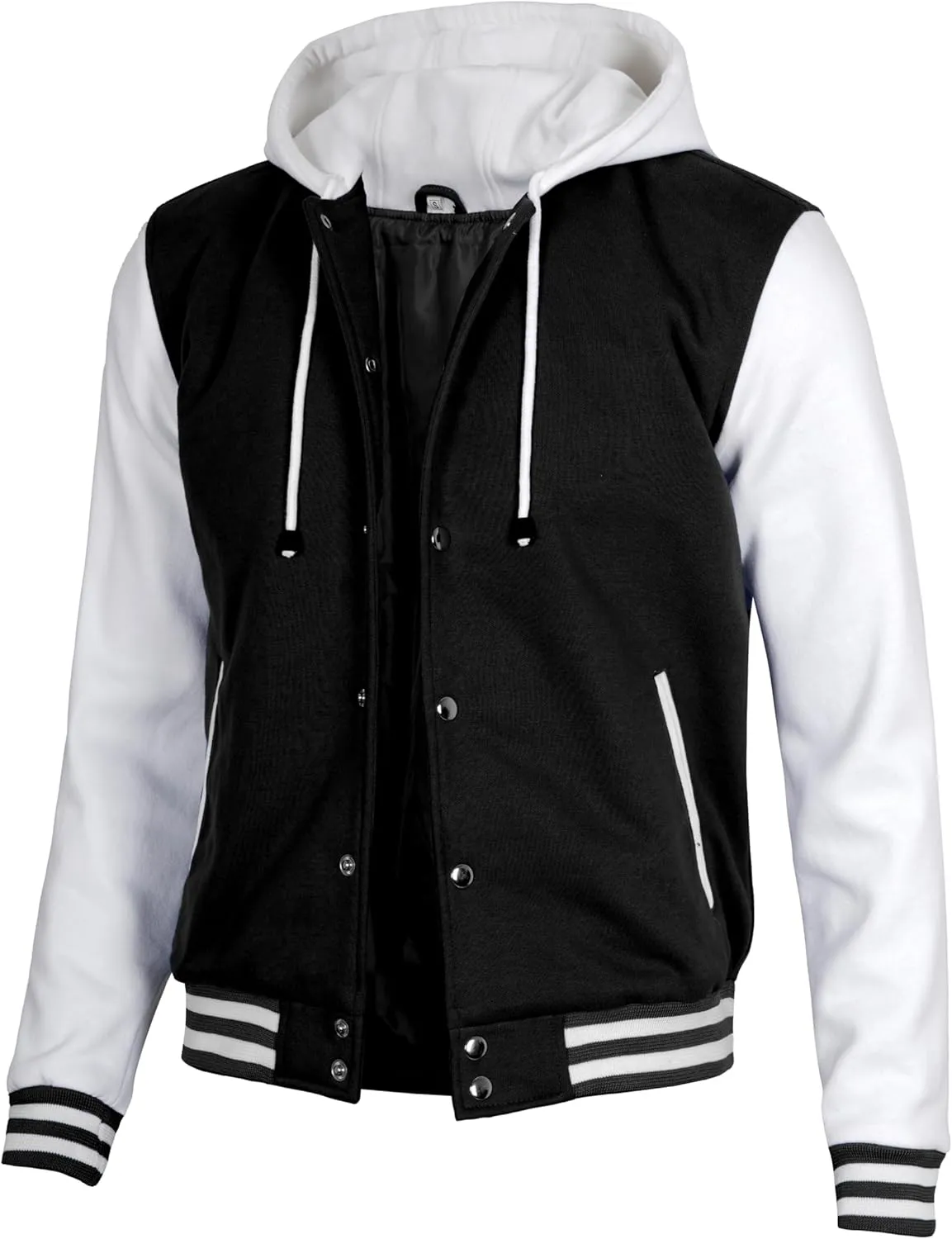 Decrum Hooded Varsity Jacket Men - High School Letterman Bomber Style Hoodie Baseball Jackets for Men