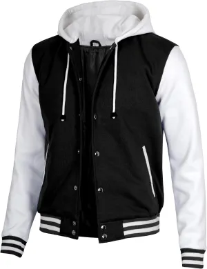 Decrum Hooded Varsity Jacket Men - High School Letterman Bomber Style Hoodie Baseball Jackets for Men