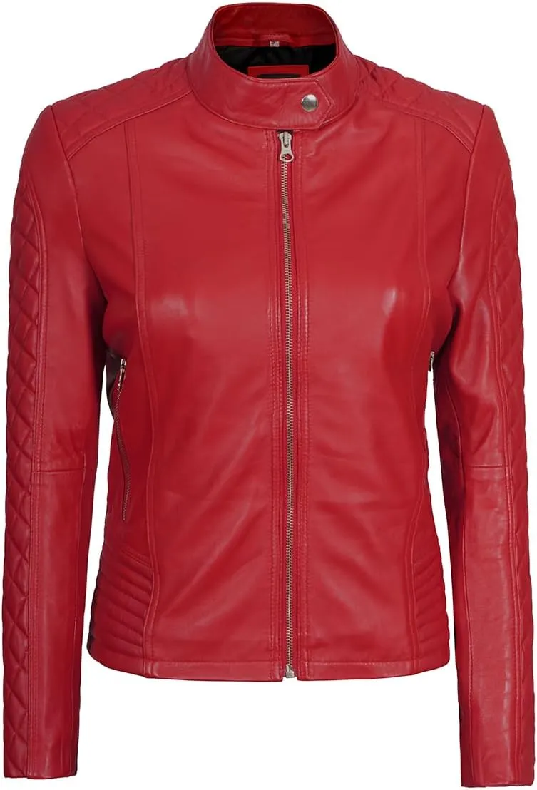 Decrum Womens Leather Jacket - Real Lambskin Fashion Leather Jackets for Women