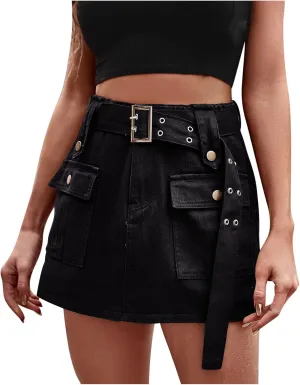 Denim Cargo Skort for Women High Waisted Casual Mini Skirt Y2K Jean Shorts 2025 Summer Cute Short Jeans with Pockets