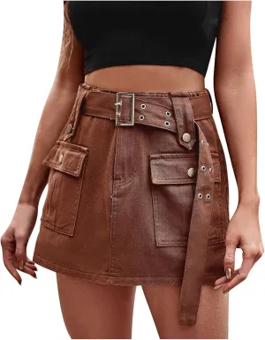 Denim Cargo Skort for Women High Waisted Casual Mini Skirt Y2K Jean Shorts 2025 Summer Cute Short Jeans with Pockets