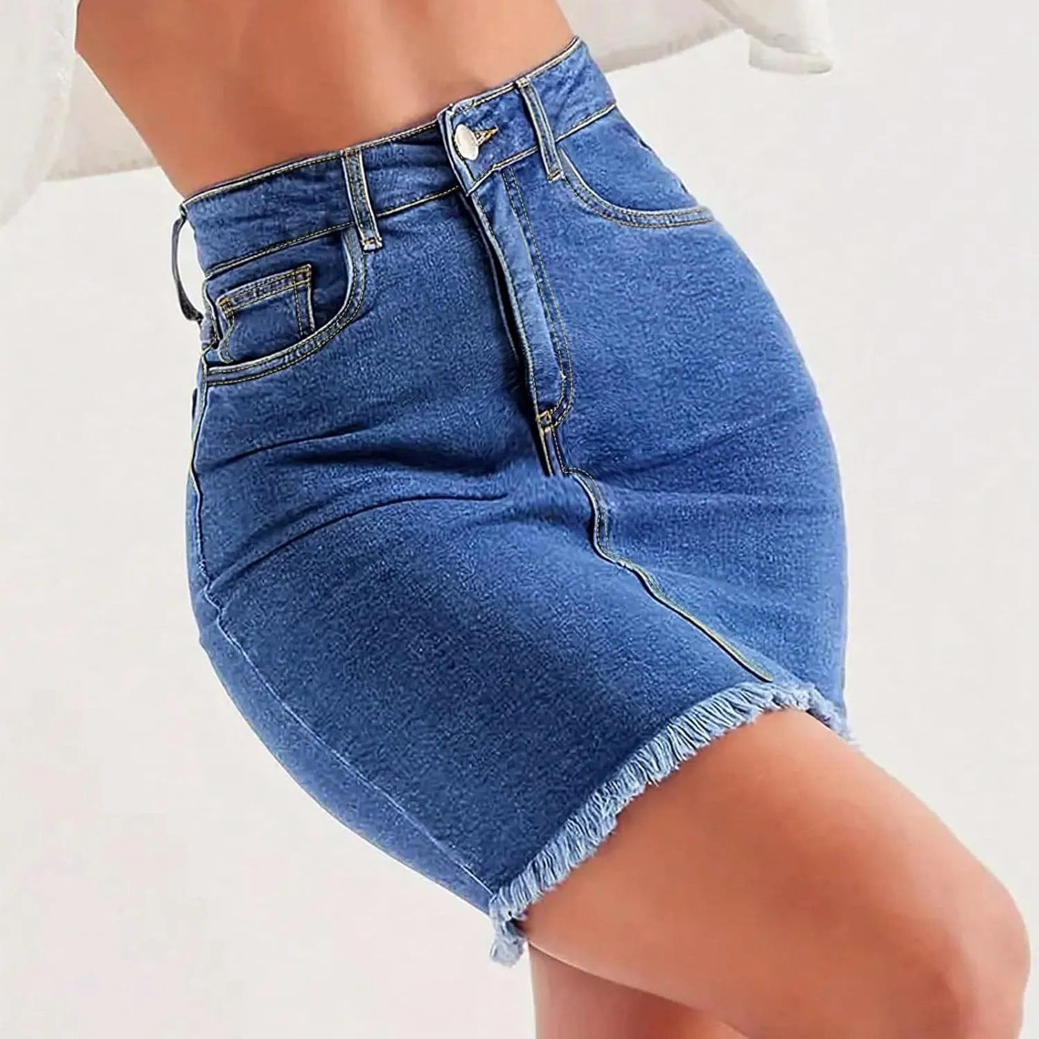Denim Skirt Women Y2k High Waisted Slim Fit Frayed Mini Short Jean Skirts Cowgirl Country Concert Outfits with Pockets