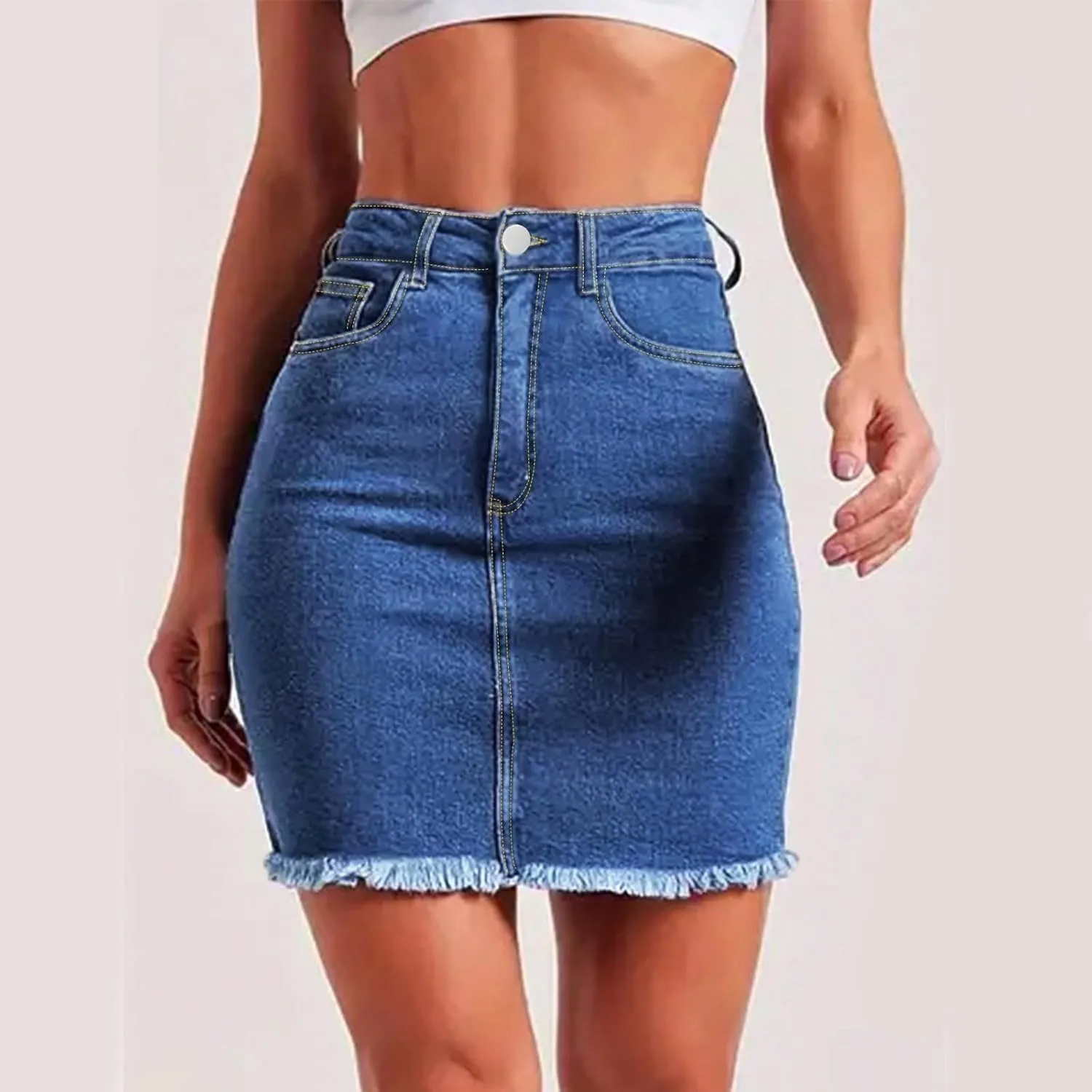 Denim Skirt Women Y2k High Waisted Slim Fit Frayed Mini Short Jean Skirts Cowgirl Country Concert Outfits with Pockets