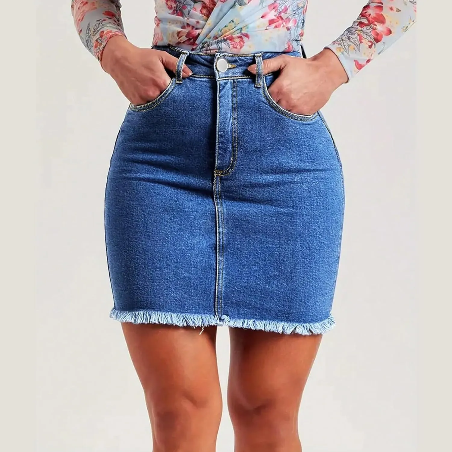 Denim Skirt Women Y2k High Waisted Slim Fit Frayed Mini Short Jean Skirts Cowgirl Country Concert Outfits with Pockets