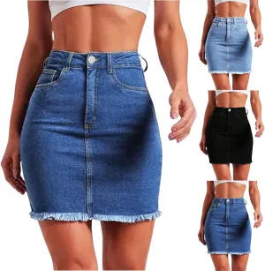 Denim Skirt Women Y2k High Waisted Slim Fit Frayed Mini Short Jean Skirts Cowgirl Country Concert Outfits with Pockets