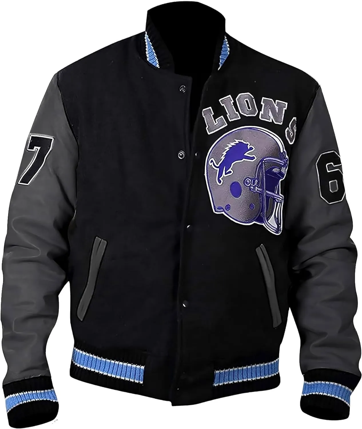 Detroit Beverly Hills Cop Varsity Jacket Men's - Lions Baseball Wool Varsity Jacket For Men