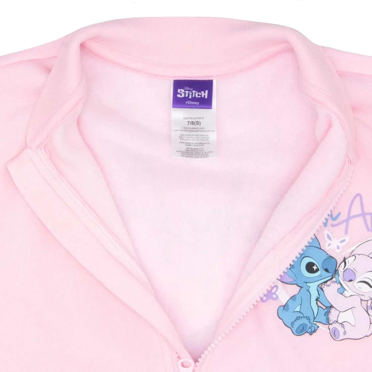 Disney Lilo & Stitch Girl's Zip-Up Varsity Bomber Jacket - Casual Lightweight Coat with Stitch Graphic Print for Kids