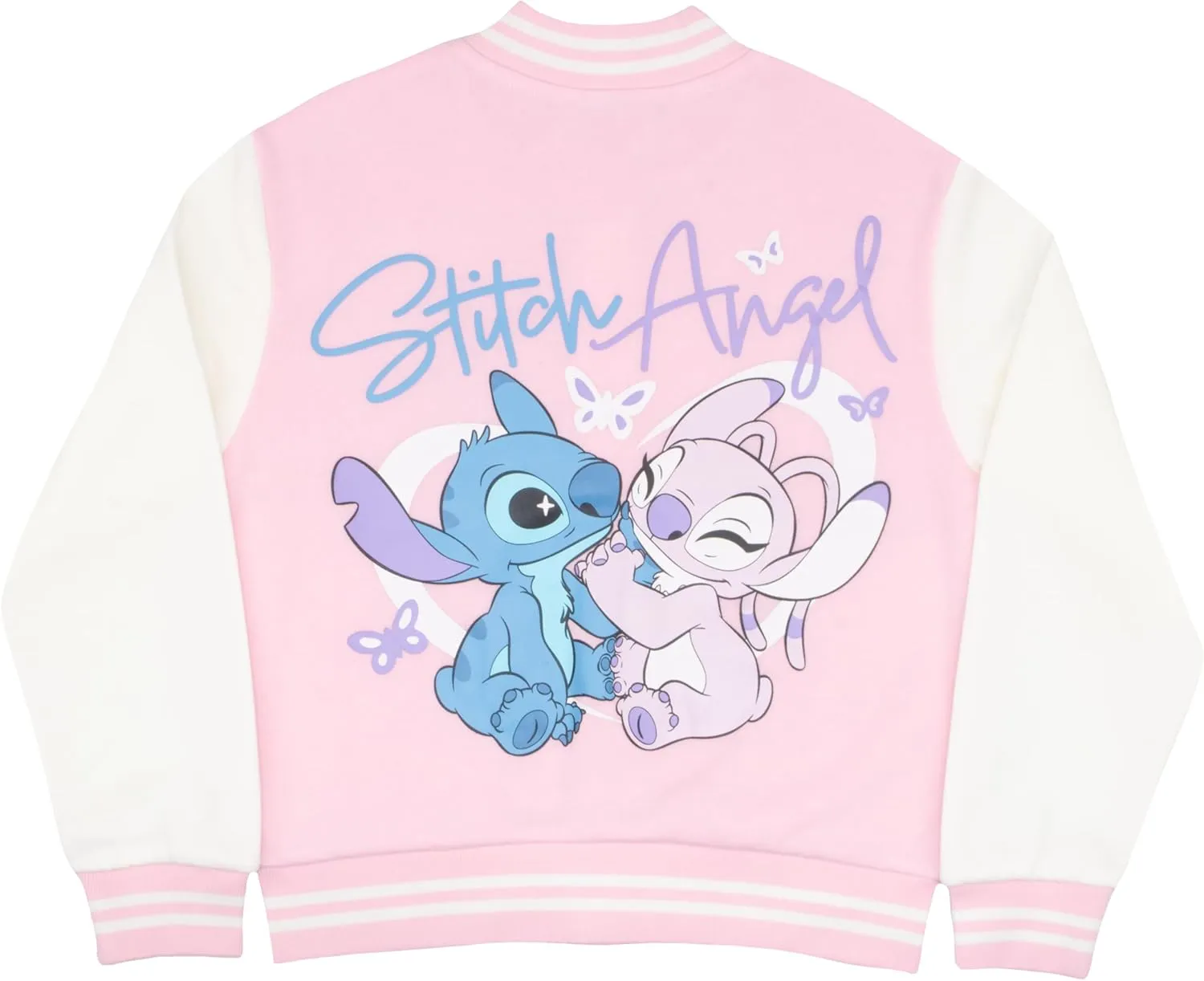 Disney Lilo & Stitch Girl's Zip-Up Varsity Bomber Jacket - Casual Lightweight Coat with Stitch Graphic Print for Kids