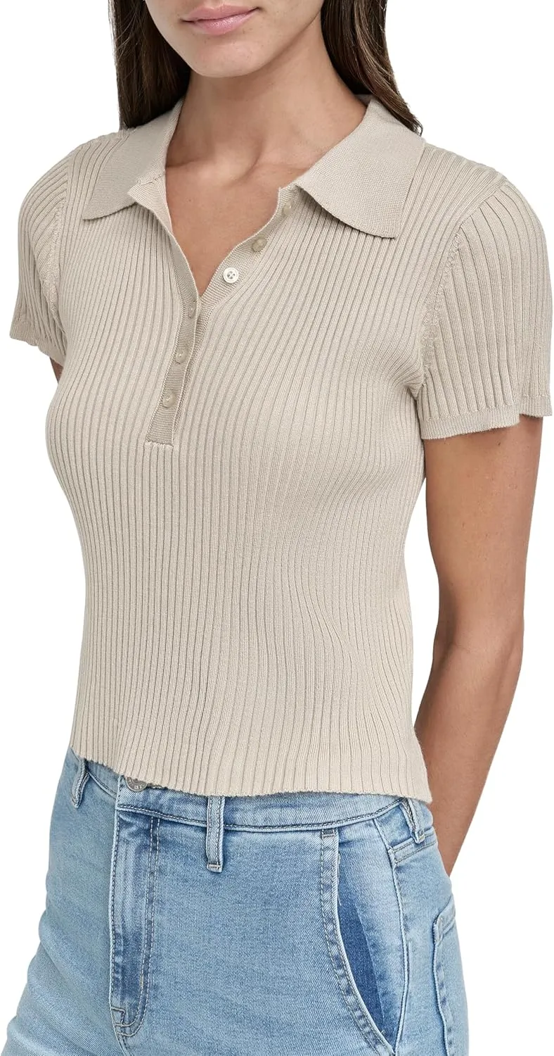 DKNY Women's Polo Trendy Ribbed Soft Sweater