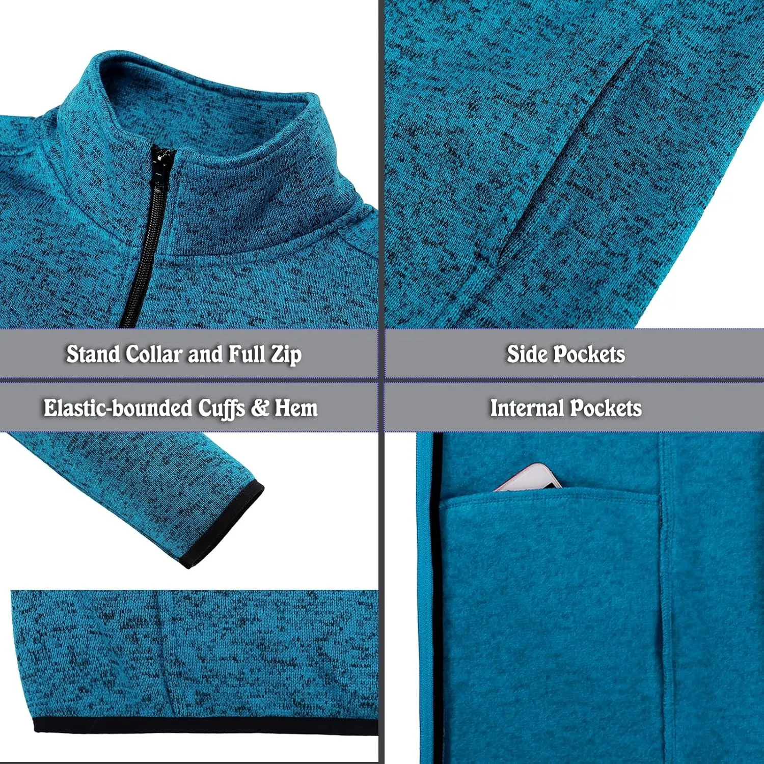 Dolcevida Women's Long Sleeve Sweater Fleece Zip Up Speckled Jacket with Pockets