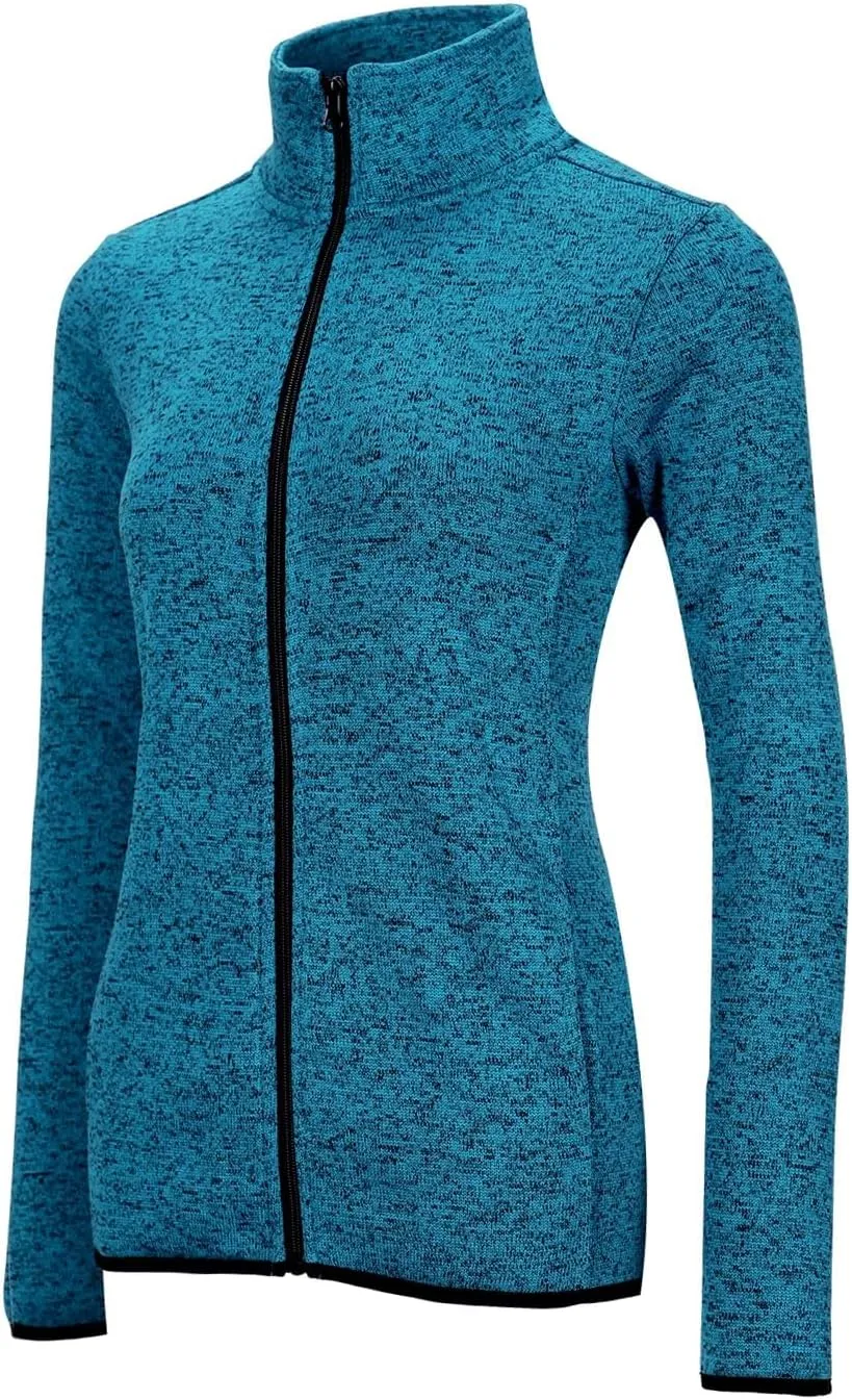 Dolcevida Women's Long Sleeve Sweater Fleece Zip Up Speckled Jacket with Pockets