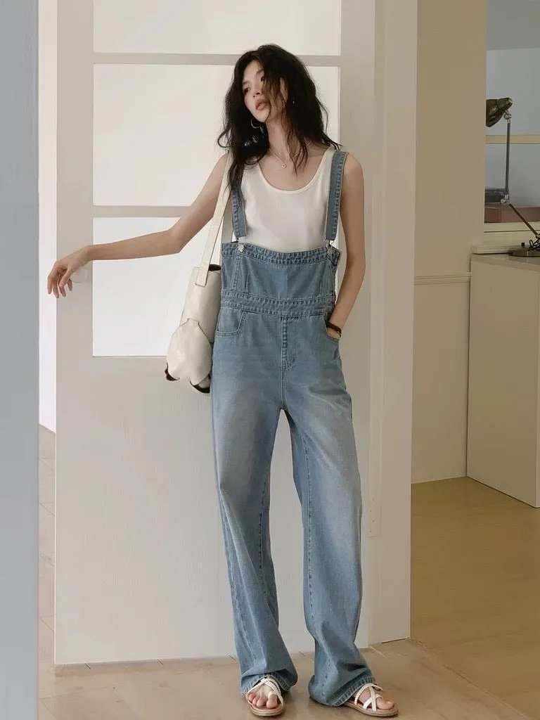 Drop Style Denim Overalls in Blue