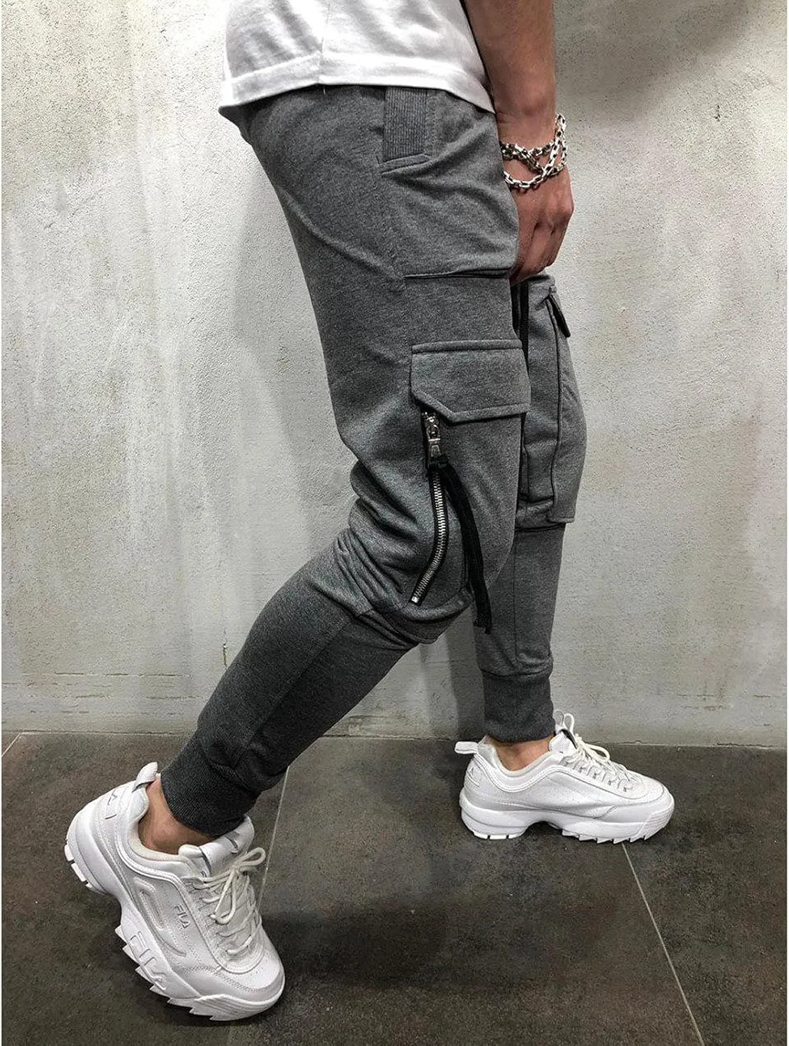 DuDubaby High Waisted Yoga Pants Men's Pockets Pencil Pants Hip Hop Patchwork Sweatpants Mens Pants Slim Fit