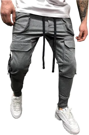 DuDubaby High Waisted Yoga Pants Men's Pockets Pencil Pants Hip Hop Patchwork Sweatpants Mens Pants Slim Fit