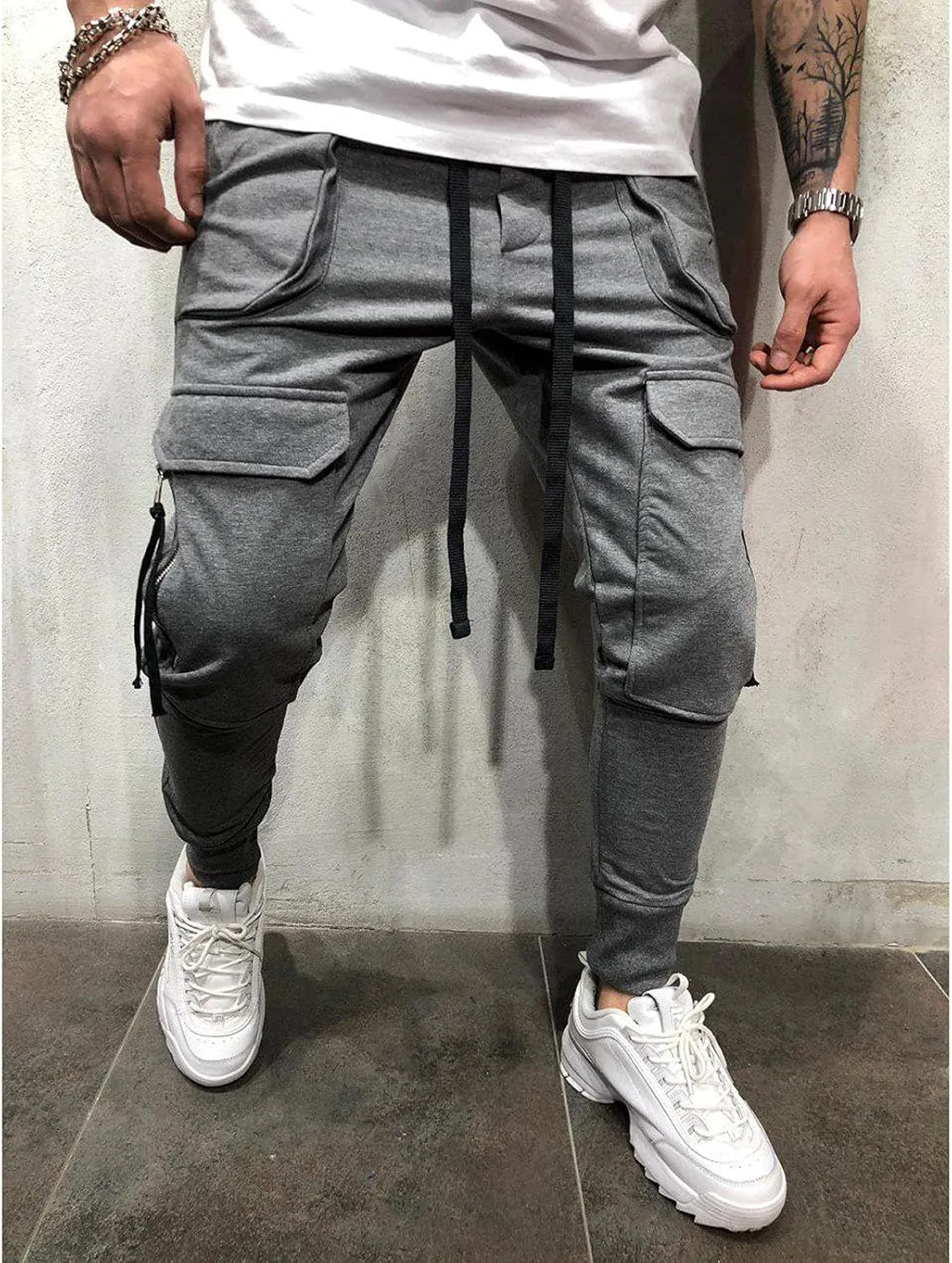DuDubaby High Waisted Yoga Pants Men's Pockets Pencil Pants Hip Hop Patchwork Sweatpants Mens Pants Slim Fit