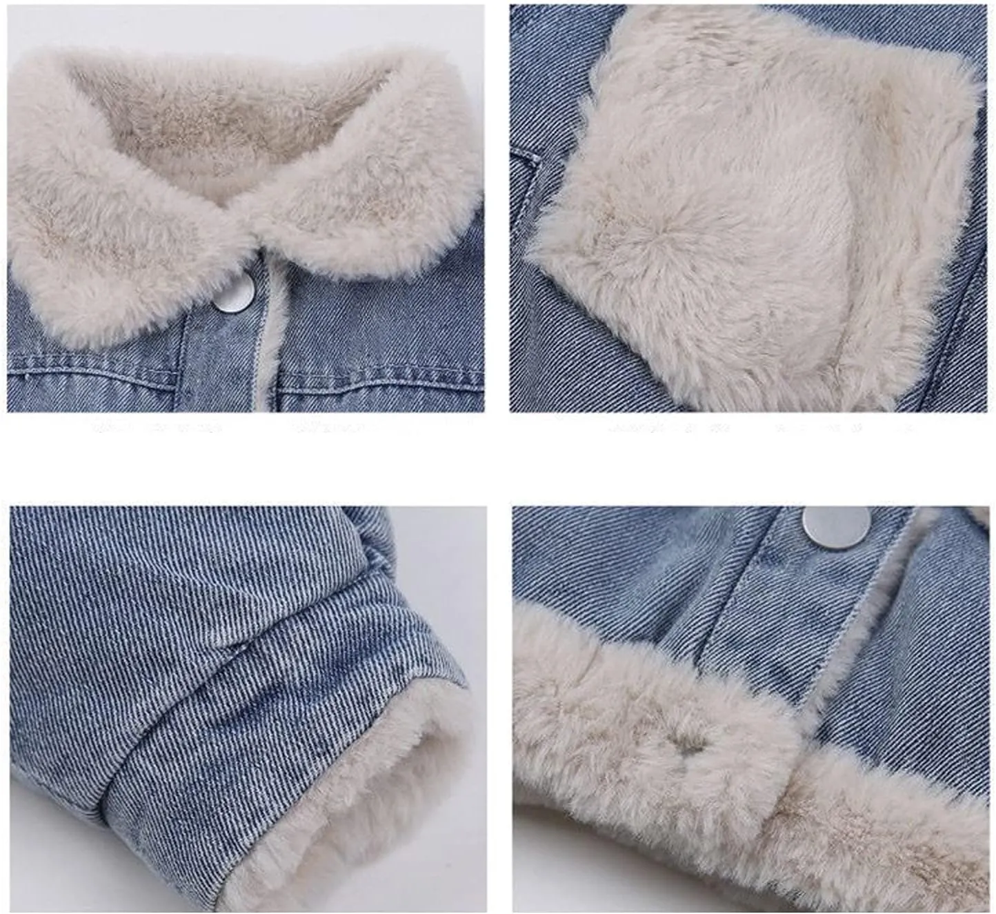 EISHOW Toddler Baby Girls Denim Jacket Faux Fur Collar Hooded Jean Coat Warm Thicken Fleece Lined Plush Jean Outwear Snowsuit