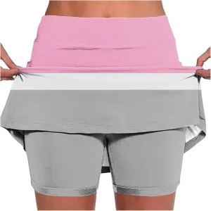 Elastic Yoga Skorts for Women Tummy Control Plus Size Trendy Color Block High Waist Athletic Sports Pants Skirt Soft