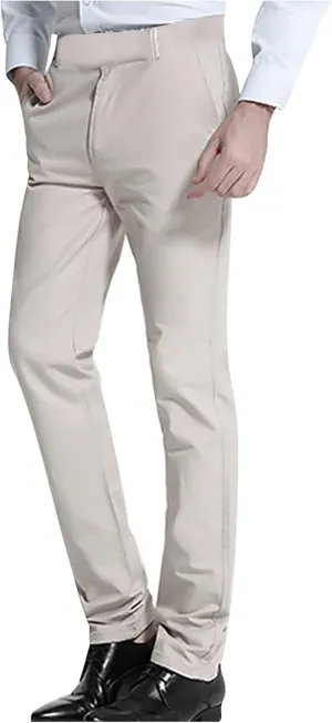 Fashion Suit Pants for Men Solid Color Slim Fit Straight Trousers Casual High Waist Business Pants with Pockets