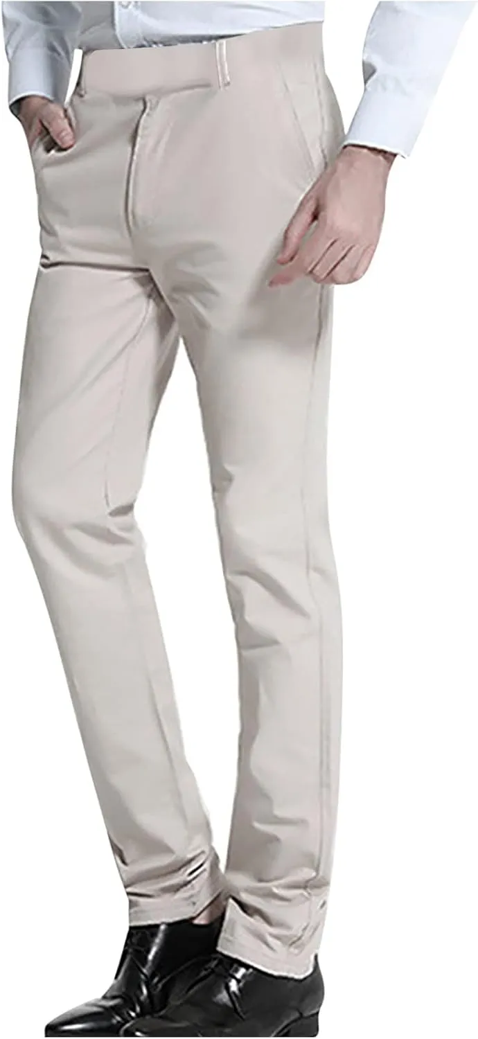Fashion Suit Pants for Men Solid Color Slim Fit Straight Trousers Casual High Waist Business Pants with Pockets