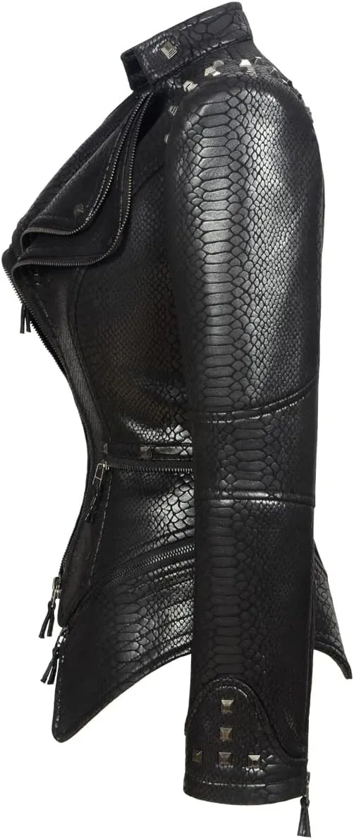 Fashion SX Womens Rivet Faux Leather Jacket Zipper Moto Biker Denim coat Motorcycle Outwear