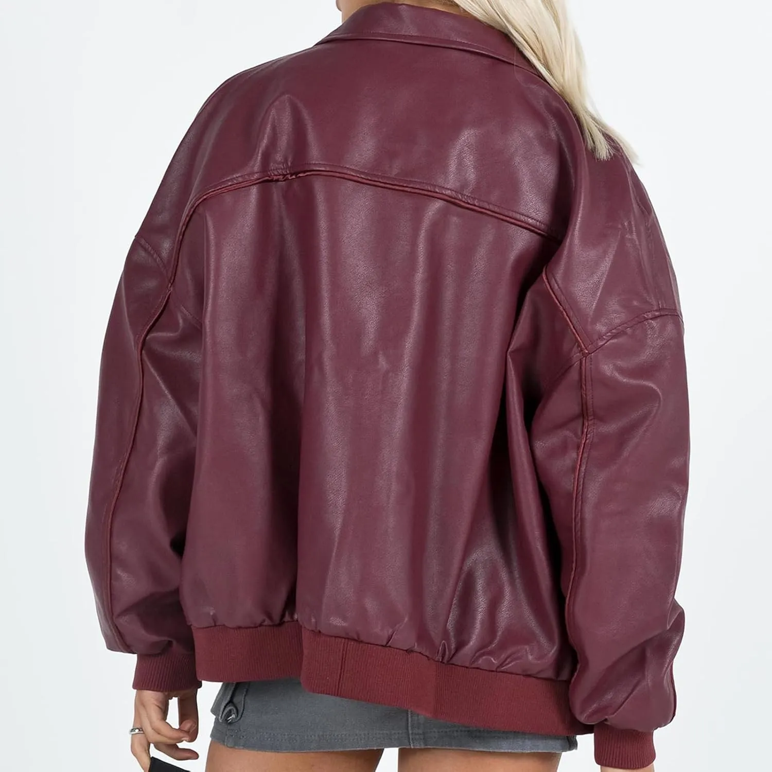 FEORJGP Womens PU Leather Biker Jacket Coat Windbreaker Faux Fur Jacket Outerwear Coat Motorcycle Jacket Y2K 90s Streetwear