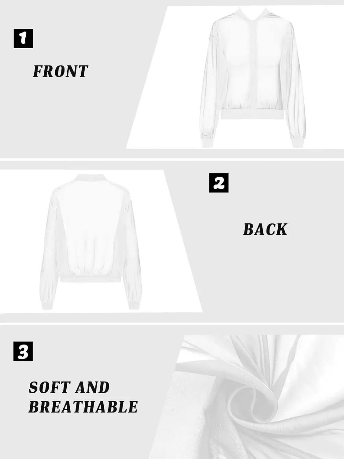 Fisoew Women's Crop Mesh Sheer Bomber Jackets Lightweight Long Sleeve Zip Up Jacket Outwear