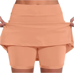 Flash Tennis Skorts for Women with Pocket 2024 Summer Elastic High Waisted Athletic Golf Running Skirt,Skirt with Shorts Underneath Denim Shorts Women,Orange,L