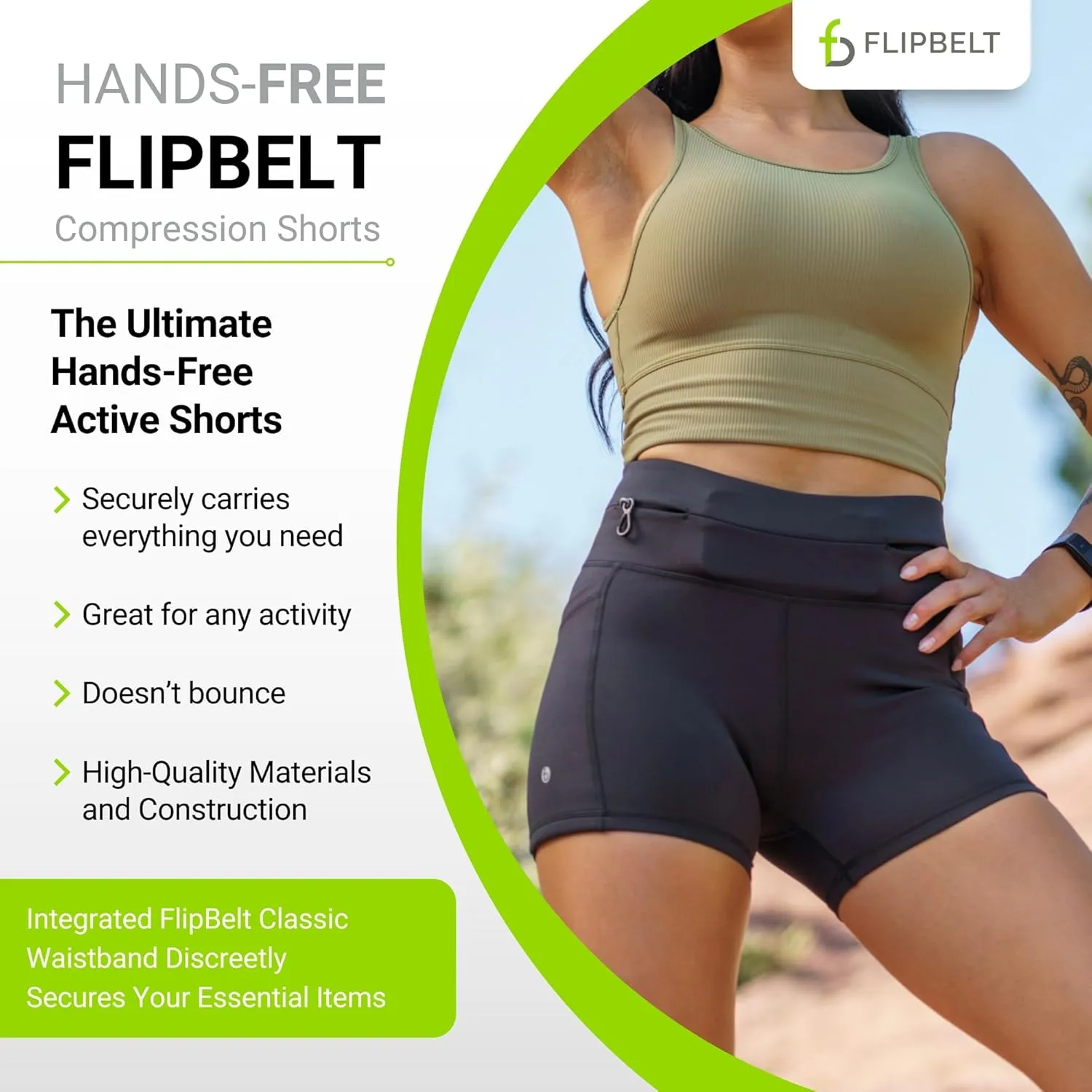 FlipBelt Womens High Waisted Compression Biker Shorts with Pockets for Women, Workout Fitness Running Shorts for Gym, Biking