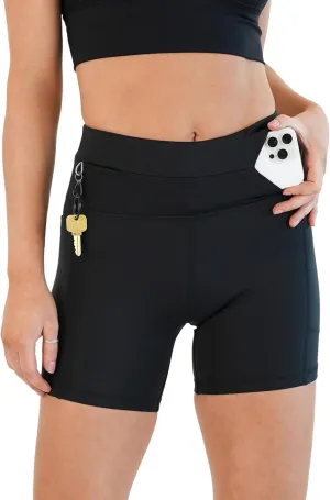 FlipBelt Womens High Waisted Compression Biker Shorts with Pockets for Women, Workout Fitness Running Shorts for Gym, Biking