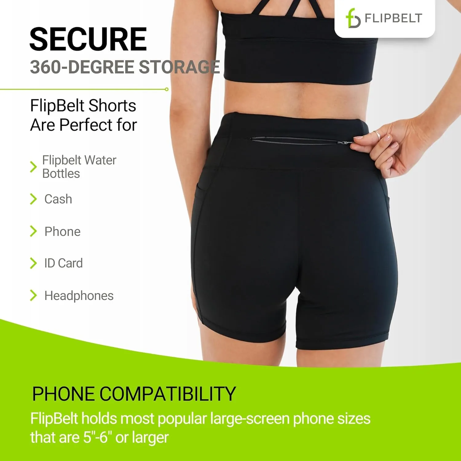FlipBelt Womens High Waisted Compression Biker Shorts with Pockets for Women, Workout Fitness Running Shorts for Gym, Biking