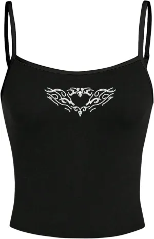 Floerns Women's Goth Sleeveless Camisole Rhinestone Rib Knit Y2k Crop Cami Top