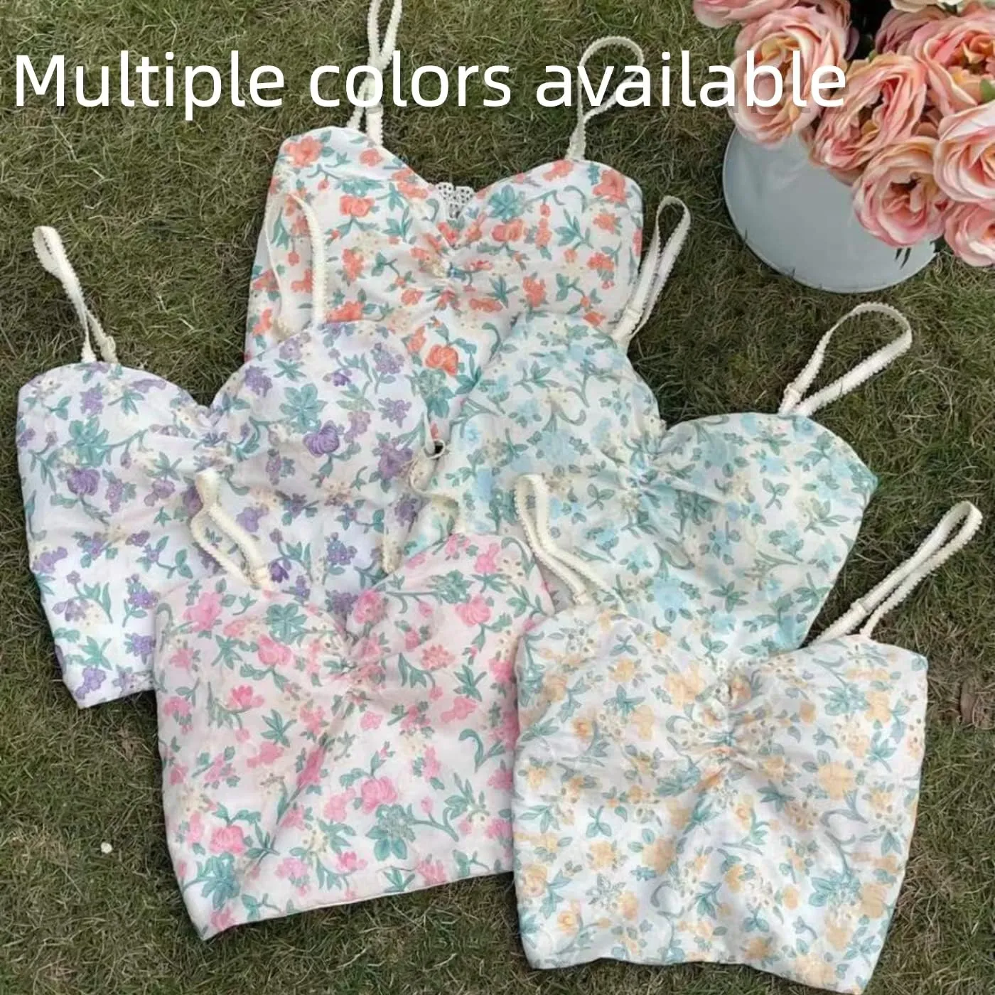 Floral Top Tops Women Girl Camisole Crop V Neck Dancing Halter