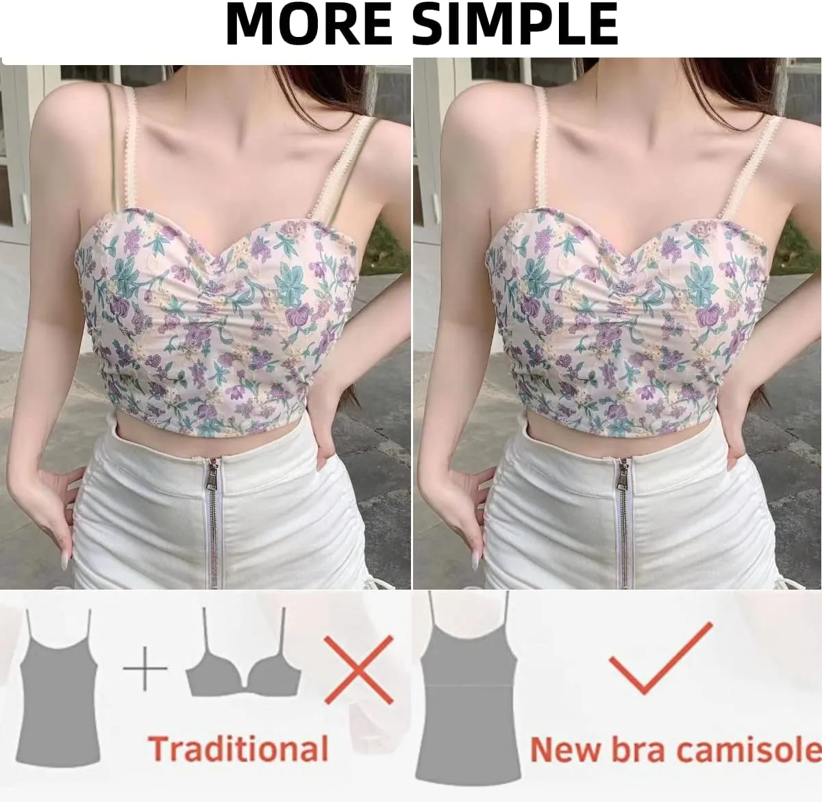 Floral Top Tops Women Girl Camisole Crop V Neck Dancing Halter