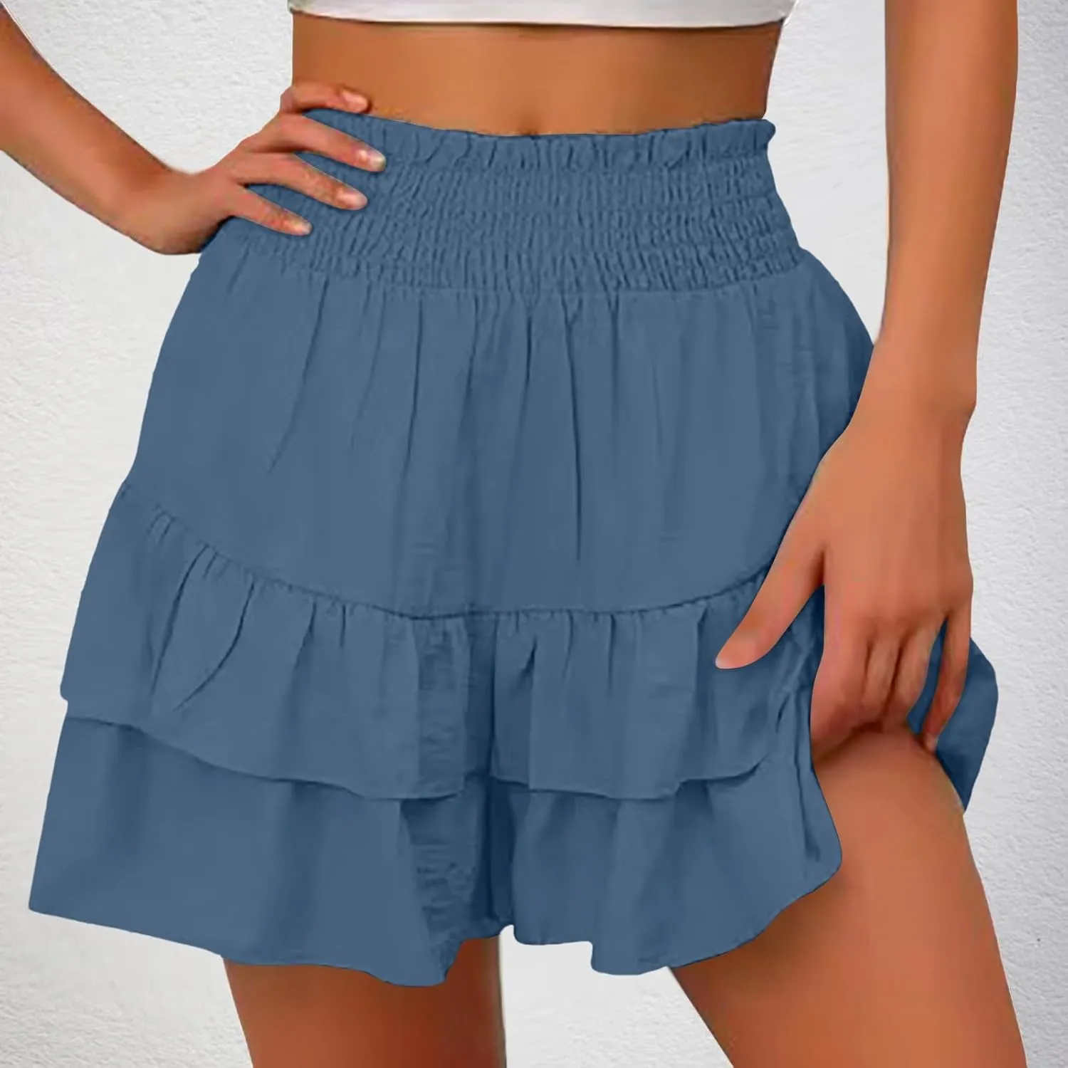Flowy Running Shorts for Women High Waisted Solid Color Summer Tennis Skirts Trendy Casual Boho Ruffled Tiered Skort