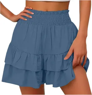 Flowy Running Shorts for Women High Waisted Solid Color Summer Tennis Skirts Trendy Casual Boho Ruffled Tiered Skort