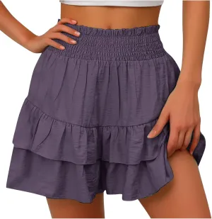 Flowy Shorts for Women 2025 High Waisted Ruffle Summer Casual Skorts Cute Pleated Beach Short Pants Swing Mini Skirts