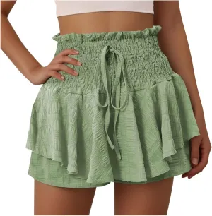 Flowy Shorts for Women Boho Ruffled Tiered Skorts Casual High Waist Mini Skirts Tennis Golf Comfy Shorts 2025
