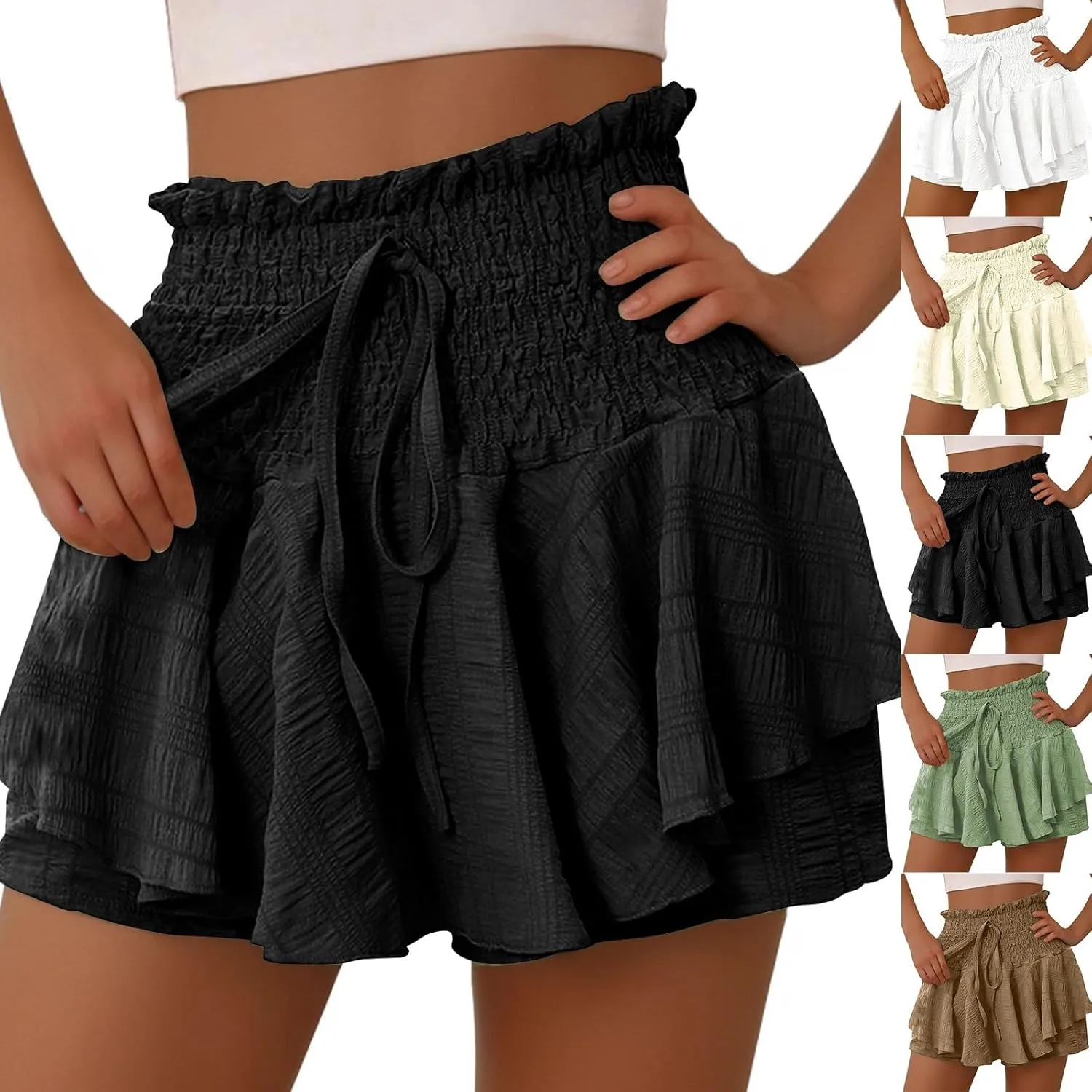 Flowy Shorts for Women Boho Ruffled Tiered Skorts Casual High Waist Mini Skirts Tennis Golf Comfy Shorts 2025