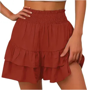 Flowy Skorts for Woman Summer Ruffle Tiered High Waist Casual Skorts Trendy Cute Golf Tennis Gym Workout Mini Skirts