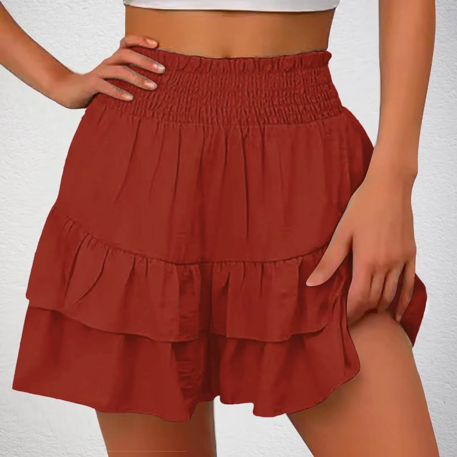 Flowy Skorts for Woman Summer Ruffle Tiered High Waist Casual Skorts Trendy Cute Golf Tennis Gym Workout Mini Skirts