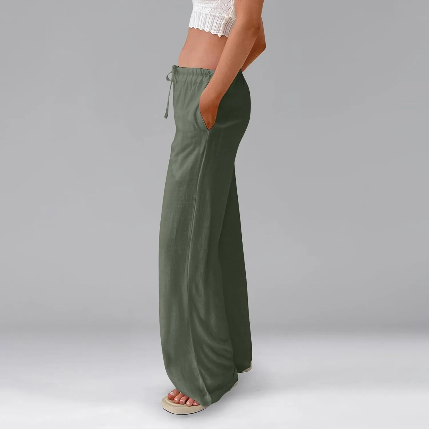 Flowy Wide Leg Pants Woman Baggy Drawstring Elastic Waist Gaucho Pants Lightweight Summer Boho Gauze Cover Up Pants