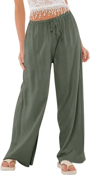 Flowy Wide Leg Pants Woman Baggy Drawstring Elastic Waist Gaucho Pants Lightweight Summer Boho Gauze Cover Up Pants