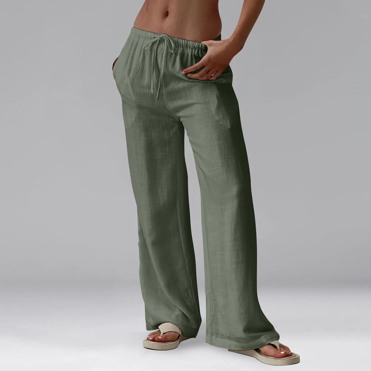 Flowy Wide Leg Pants Woman Baggy Drawstring Elastic Waist Gaucho Pants Lightweight Summer Boho Gauze Cover Up Pants