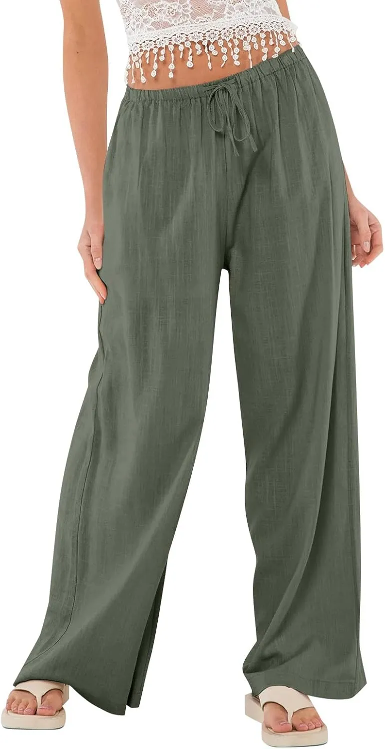 Flowy Wide Leg Pants Woman Baggy Drawstring Elastic Waist Gaucho Pants Lightweight Summer Boho Gauze Cover Up Pants