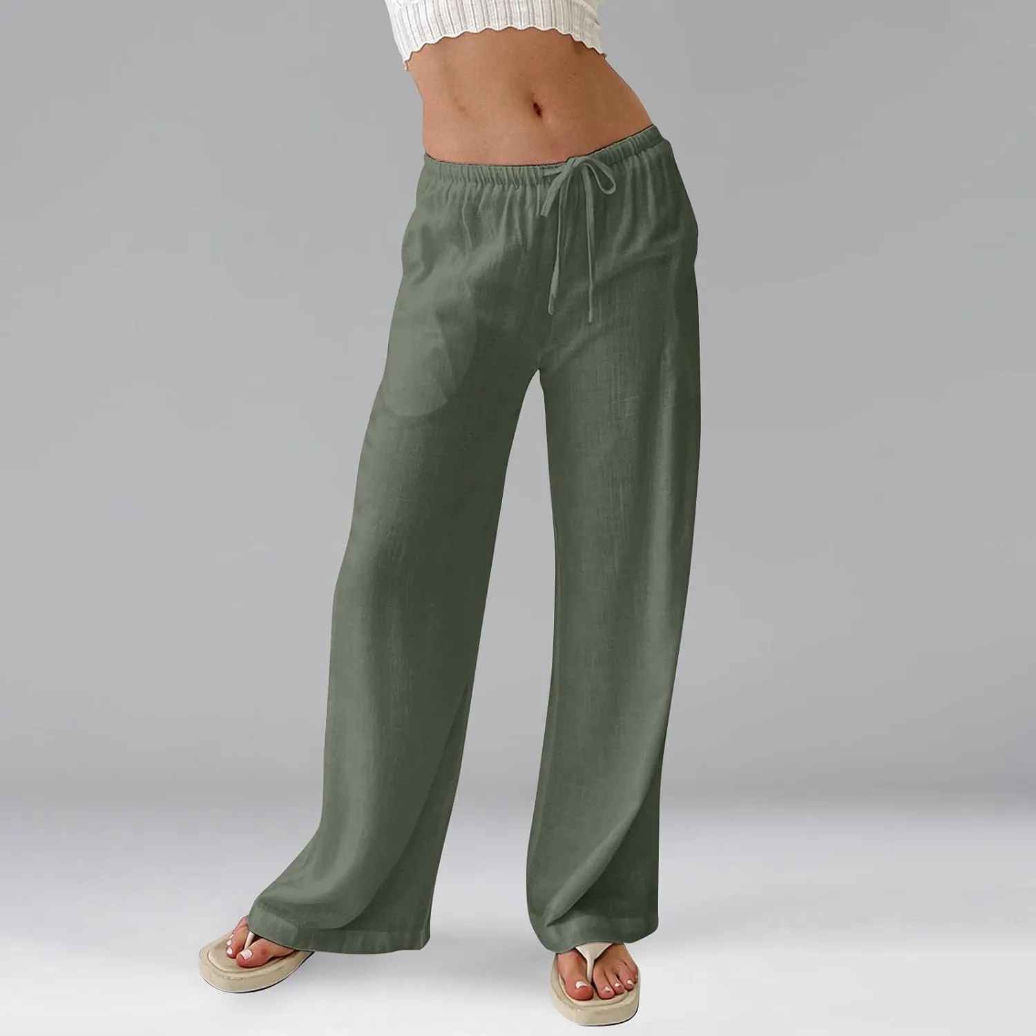 Flowy Wide Leg Pants Woman Baggy Drawstring Elastic Waist Gaucho Pants Lightweight Summer Boho Gauze Cover Up Pants
