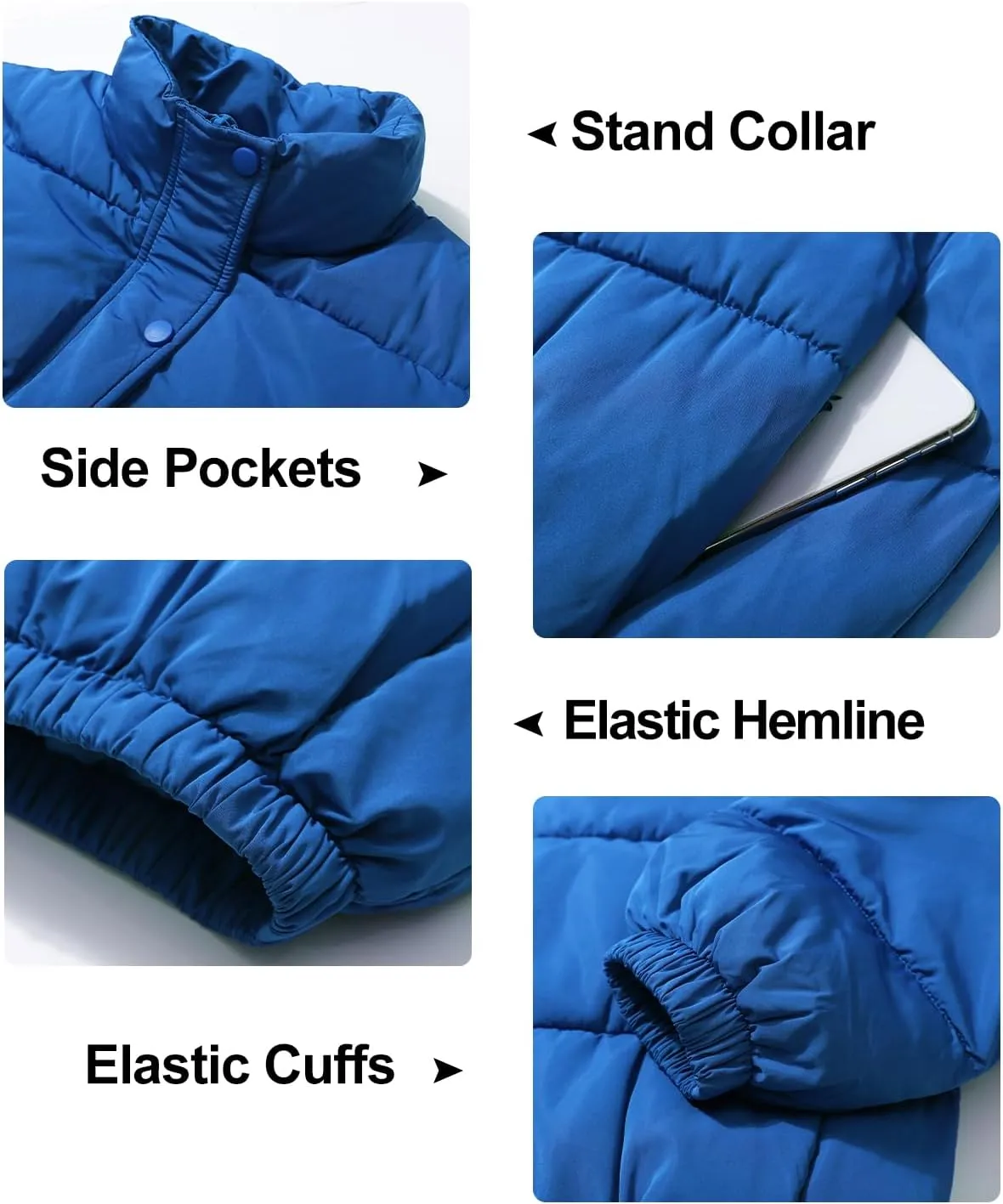 Flygo Womens Lightweight Quilted Jacket Long Sleeve Stand Collar Zipper Cropped Puffer Jacket Warm Winter Coat