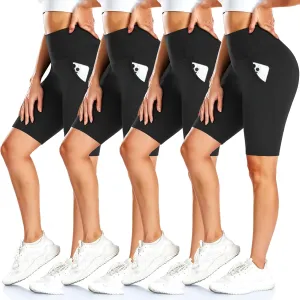 FULLSOFT 4 Pack Biker Shorts for Women with Pockets  8" High Waisted Tummy Control Workout Yoga Running Shorts