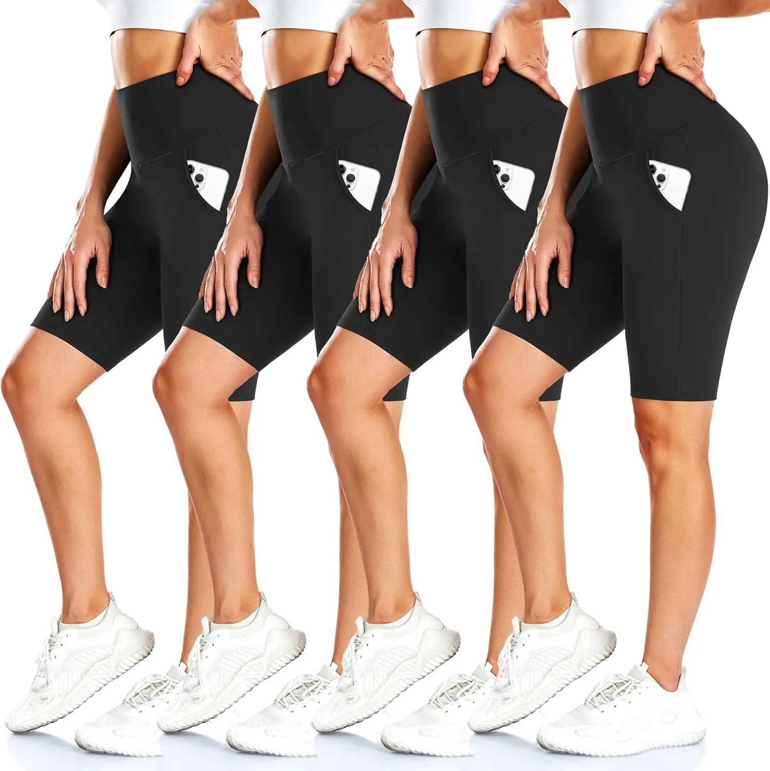 FULLSOFT 4 Pack Biker Shorts for Women with Pockets  8" High Waisted Tummy Control Workout Yoga Running Shorts
